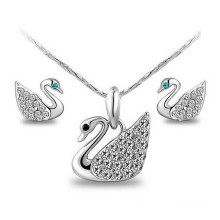 2015 cerystal swan joyería de plata conjunto collar pendientes conjunto de joyería